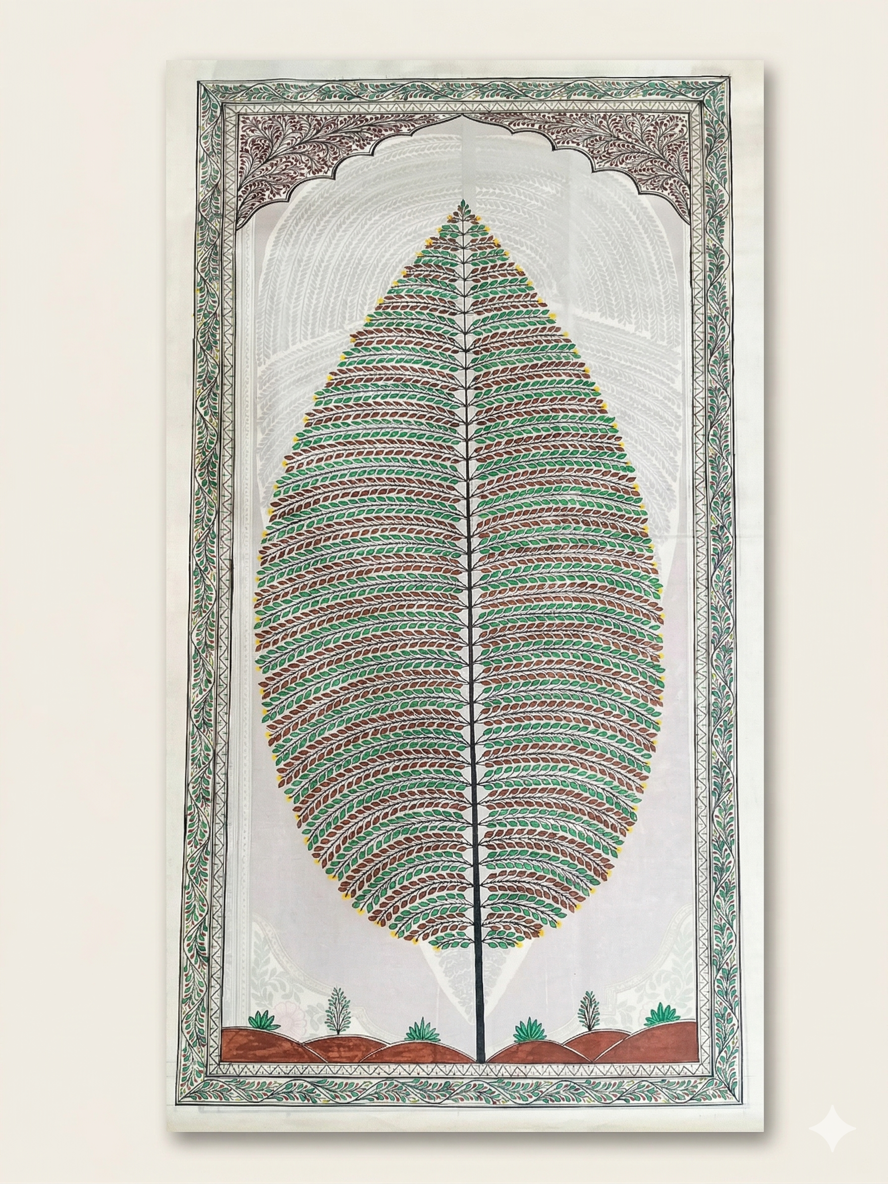 Tree of Life — Green on White Silk