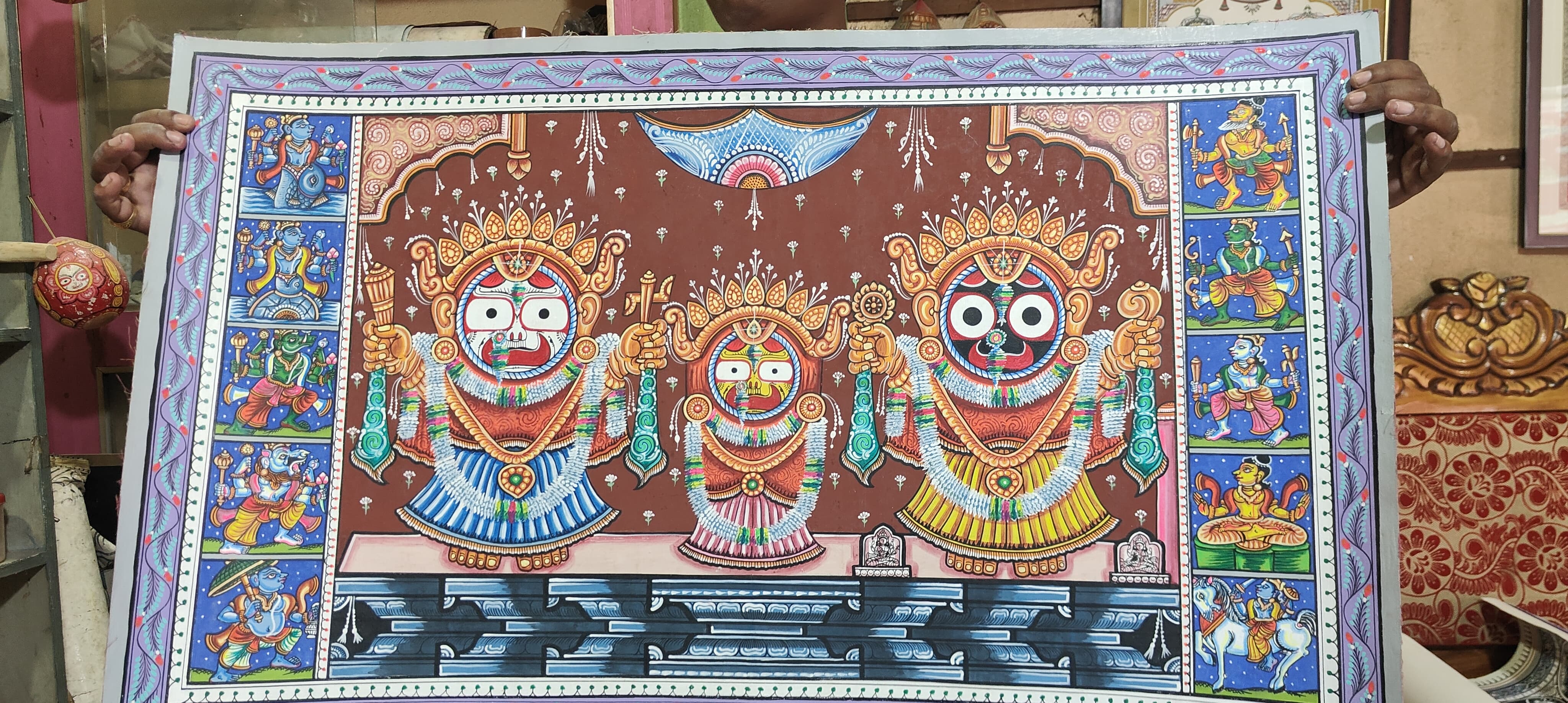 Ramayana Narrative Panel — Red & Black